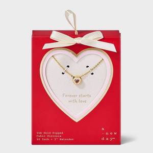 lot 4077 image: 14K Gold Dipped Cubic Zirconia Valentines Round Heart Slider Necklace - A New Day Gold