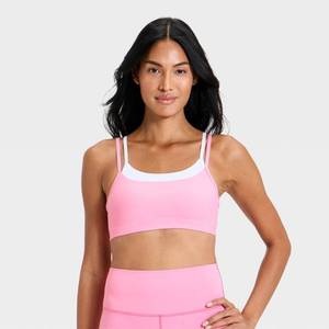 lot 4095 image: Womens Everyday Soft Light Support Layered Sports Bra - All In Motion Pink L