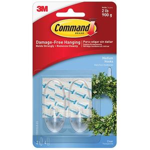 lot 4102 image: 5pk Command Medium Wall Hooks  Clear  Damage Free Hanging of Decorations  2 Hooks