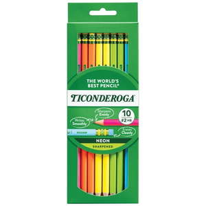 lot 4114 image: Ticonderoga Wood Pencils  Sharpened  #2 HB Soft  Neon  10 Count