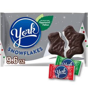 lot 5268 image: 4pk York Christmas Dark Chocolate Peppermint Patties Snowflakes Candy - 9.6oz