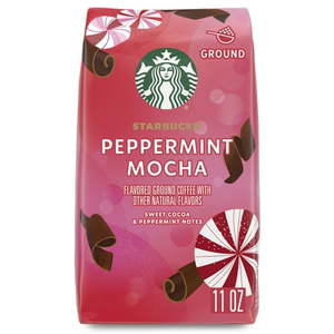 lot 5467 image: Starbucks Peppermint Mocha Flavored Ground Coffee  100% Arabica  Naturally Flavored  Limited Edition  11 oz