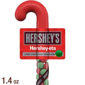 lot 5666 image: 3pk HERSHEYS Candy Coated Chocolate Filled Plastic Christmas Candy Cane - 1.4oz