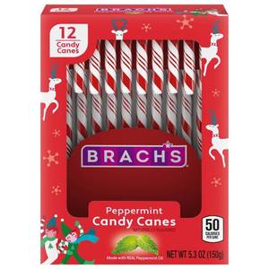 lot 5770 image: 2pk Brachs Peppermint Christmas Candy Canes - 5.3oz12ct