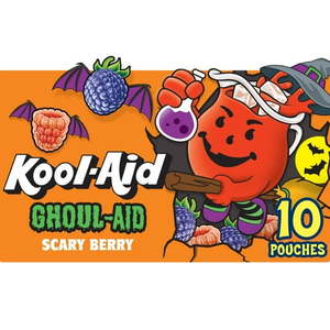 lot 6284 image: Kool-Aid Ghoul-Aid Scary Berry Artificially Flavored Drink  10 ct Box  6 oz Pouches