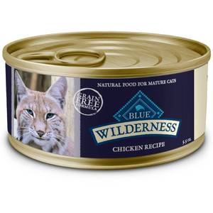 lot 6289 image: 4pk Blue Buffalo Wilderness High Protein Grain Free Natural Mature Pate Wet Cat Food with Chicken Recipe - 5.5oz