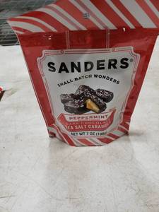 lot 6598 image: Sanders Peppermint Dark Chocolate Sea Salt Caramels 7oz