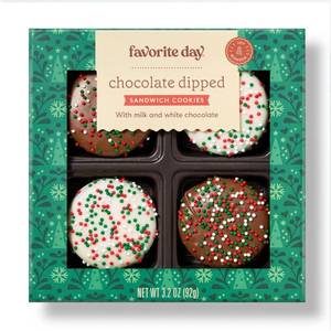 lot 6721 image: 2pk Christmas Chocolate Dipped Sandwich Cookies - 5.6oz - Favorite Day