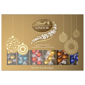 lot 6921 image: Lindt LINDOR Christmas Deluxe Chocolate Candy Truffles Gift Box - 15.2oz