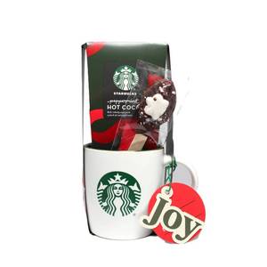 lot 7096 image: Starbucks Logo Mug with Peppermint Cocoa and Chocolate Covered Spoon Gift Set - 1.3oz3pc