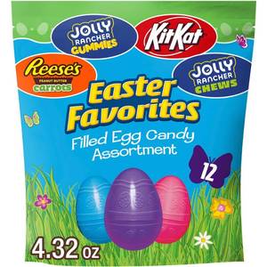 lot 7273 image: Reeses, Jolly Rancher, Kit Kat Assorted Flavored Pre-Filled Plastic Egg Easter Candy - 4.3oz12ct