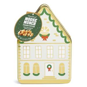 lot 7469 image: 2pk Harry & David House Tin with Caramel Moose Munch Popcorn Christmas Gift Set - 2.50oz