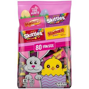 lot 7497 image: Skittles & Starburst Fun Size Chewy Candy Easter Basket Stuffers Bulk Box - 32.28oz80ct