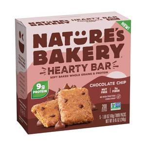 lot 7619 image: Natures Bakery Chocolate Chip Hearty Protein Bars - 9g Protein - 8.45oz5ct