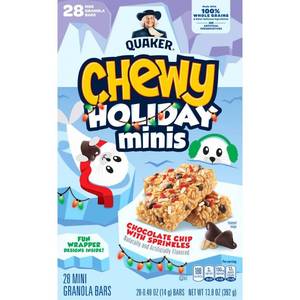 lot 7664 image: Quaker Chewy Snack Bars Christmas Minis - 13.8oz28ct