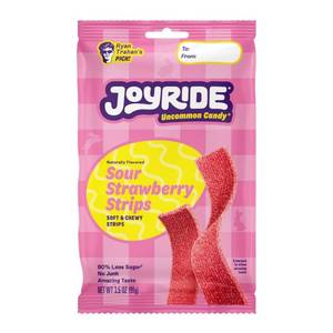lot 7831 image: 3pk JOYRIDE Sour Strawberry Candy Strips - 3.50oz
