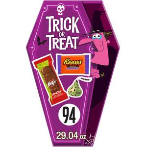 lot 8010 image: HERSHEYS Milk Chocolate Assorted Trick or Treat Halloween Candy Coffin Gift Box - 29.04oz94pc