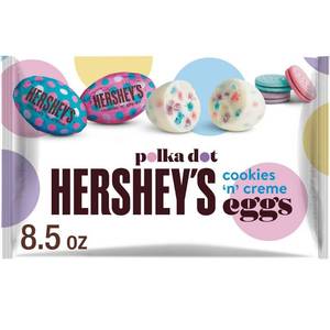lot 8282 image: 2pk HERSHEYS CookiesNCr�me Polka Dot Eggs Easter Candy - 8.5oz