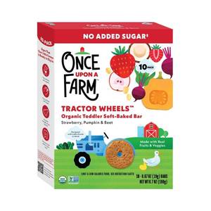 lot 8342 image: Once Upon a Farm Tractor Wheels Organic Toddler Soft Baked Bar- Strawberry Pumpkin and Beet - 10ct