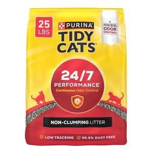 lot 8411 image: Purina Tidy Cats 247 Performance Non-Clumping Cat & Kitty Litter with Deodorizers & Low Tracking Clay Material, Scented Formula, 25lbs