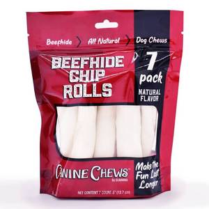 lot 8525 image: Canine Chews Beef Chip Roll Rawhide Dog Treats - 7ct
