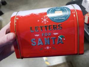 lot 8625 image: M&S Letters for Santa Christmas Chocolate Chip Cookie Envelope Tin