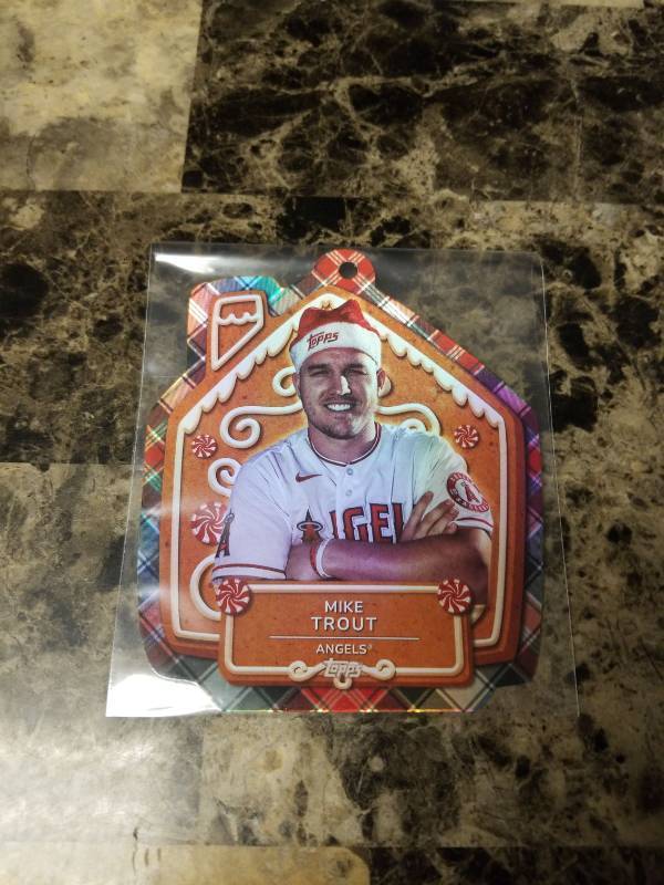 lot 572 image: 2024 Topps MLB Ornament Card Mike Trout Los Angeles Angels Baseball Card