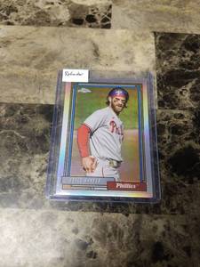 lot 743 image: 2021 Topps Chrome Refractor Bryce Harper Philadelphia Phillies Baseball Card