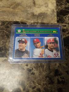 lot 765 image: 2002 Topps League Leaders Lance Berkman Albert Pujols Pat Burrell Baseball Card