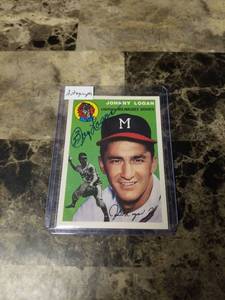 lot 779 image: 1954 Topps Autographed Johnny Logan Milwaukee Braves Baseball Card