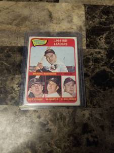 lot 799 image: 1965 Topps 1964 RBI Leaders Brooks Robinson Dick Stuart Mickey Mantle H. Killebrew Baseball Card