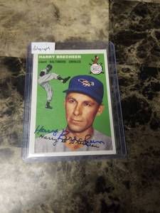 lot 812 image: 1954 Topps Autographed Harry Brechen Baltimore Orioles Baseball Card