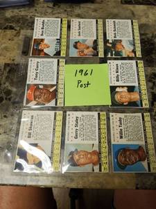 lot 850 image: 8pk 1961 Post Baseball Cards