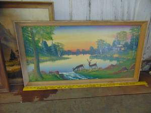 lot 4638 image: Oil on Canvas - Picture - Deer in a meadow