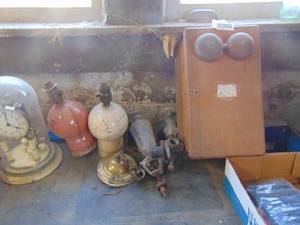 lot 4657 image: 2 Lamps - 2 Light Fixtures - Oak Wall Phone - Modernized