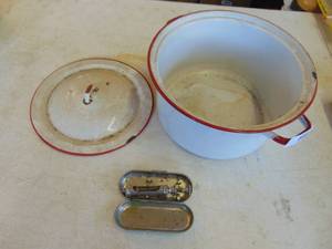 lot 4698 image: Enamelware Bowl and Syringe - VET