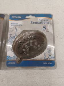 lot 13885 image: Aqua Plumb Massage Shower Head 5 Spray Styles Satin Nickel