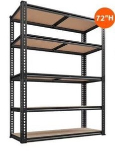 lot 13 image: 5-Tier Metal Storage Shelving Unit with Wood Shelves