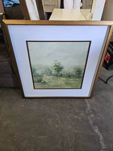 lot 20877 image: Framed Pastoral Landscape Watercolor Print