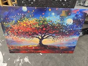 lot 20898 image: colorful Tree of Life abstract canvas painting