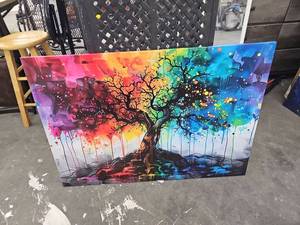 lot 20899 image: colorful Tree of Life abstract canvas painting