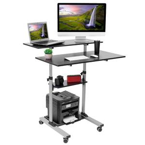 lot 20956 image: Mount-It Mobile Standing Desk  Height Adjustable Rolling Desk with 40 Wide Table Tops  Multi-Purpose Rolling Presentation Cart with Four Platforms  (MI-7970)
