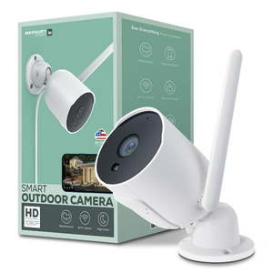 lot 20975 image: Merkury Smart Outdoor Camera 1080p �� Weatherproof Security Camera with Night Vision  White (1-Pack)