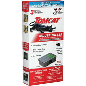 lot 20977 image: Tomcat Mouse Killer Disposable Station for Indoor Use - Child Resistant  3 Stations with 1 Bait Each