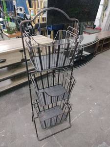 lot 20995 image: black metal 3-tier wire basket stand