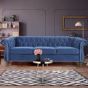 lot 20884 image: Blue Velvet Tufted Chesterfield Sofa with Nailhead Trim