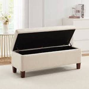 lot 20904 image: Upholstered Storage Ottoman with Hinged Lid