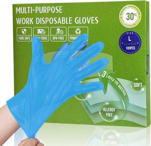 lot 7278 image: 100PCS Disposable Plastic Gloves for Food Prep, Gardening & Outdoor Use  Latex-Free, Waterproof,Blue