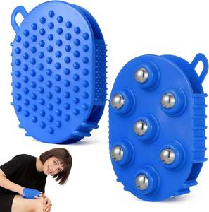 lot 7282 image: Ipetboom Palm Shaped Rotating Massage Brush with 7 Metal Roller Balls Handheld Body Massager for Muscle Soreness Relief and Cellulite Treatment 5.2X3.8 Inches Blue