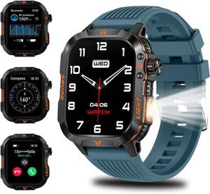 QTLLBT Smartwatch LED Flashlight Barometer Altimeter Compass 2.01HD Fitness Tracker Pedometer Multiple Watch Faces 100+ Sports Modes Sleep Heart Rate for Android iOS Men's Watch - COLOR IS BLACK